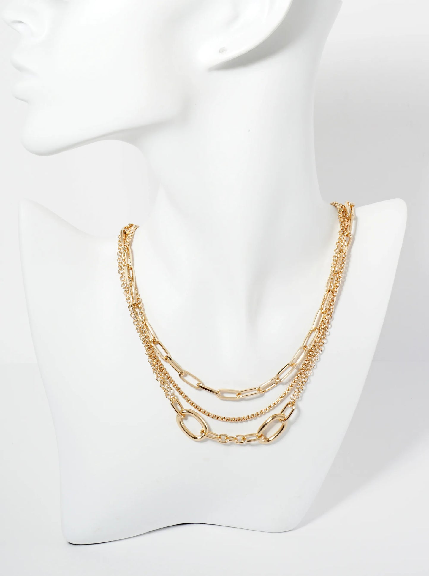 Set Of 2 Polished Metal Layered Link Chain Necklace