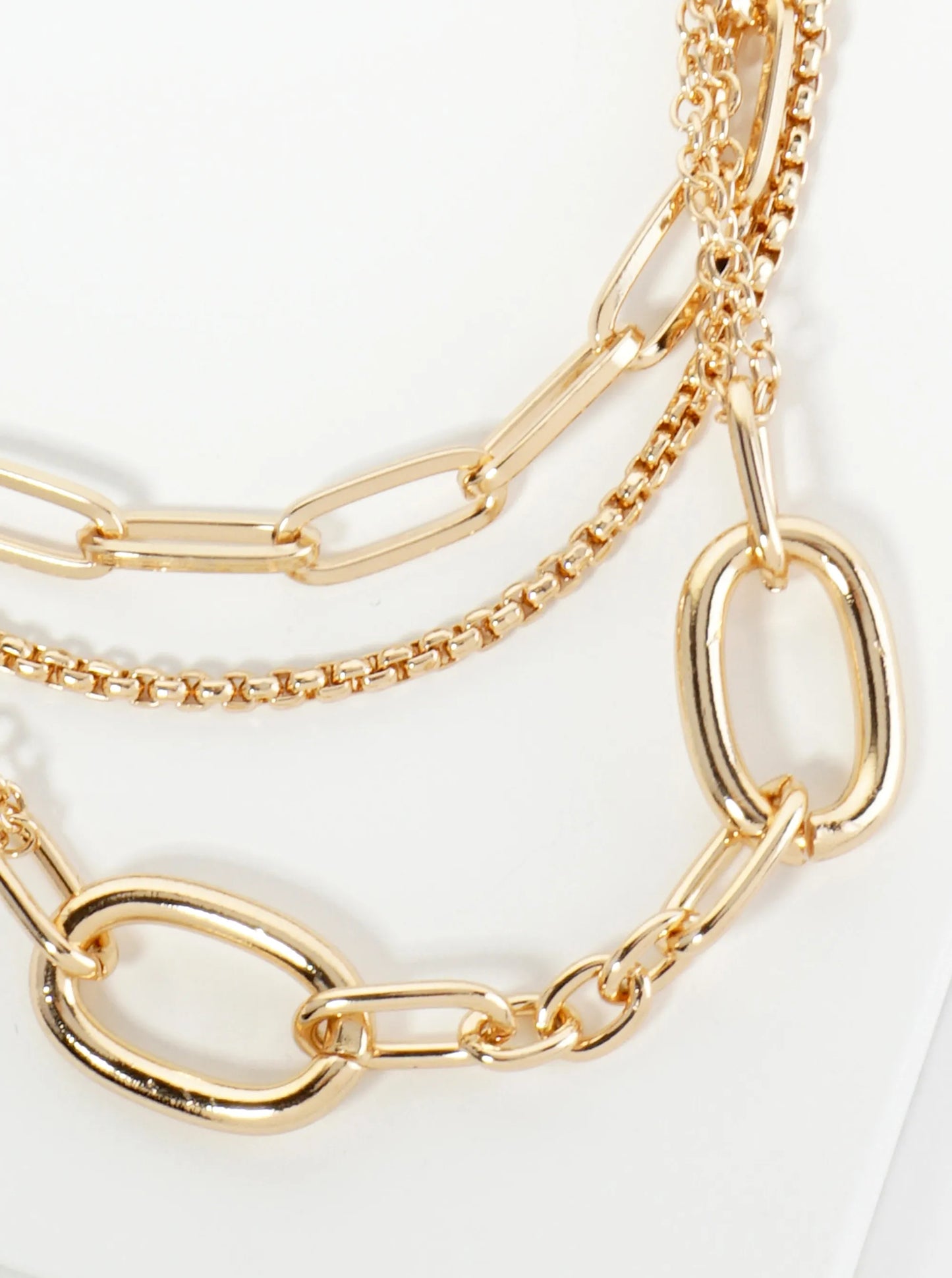 Set Of 2 Polished Metal Layered Link Chain Necklace