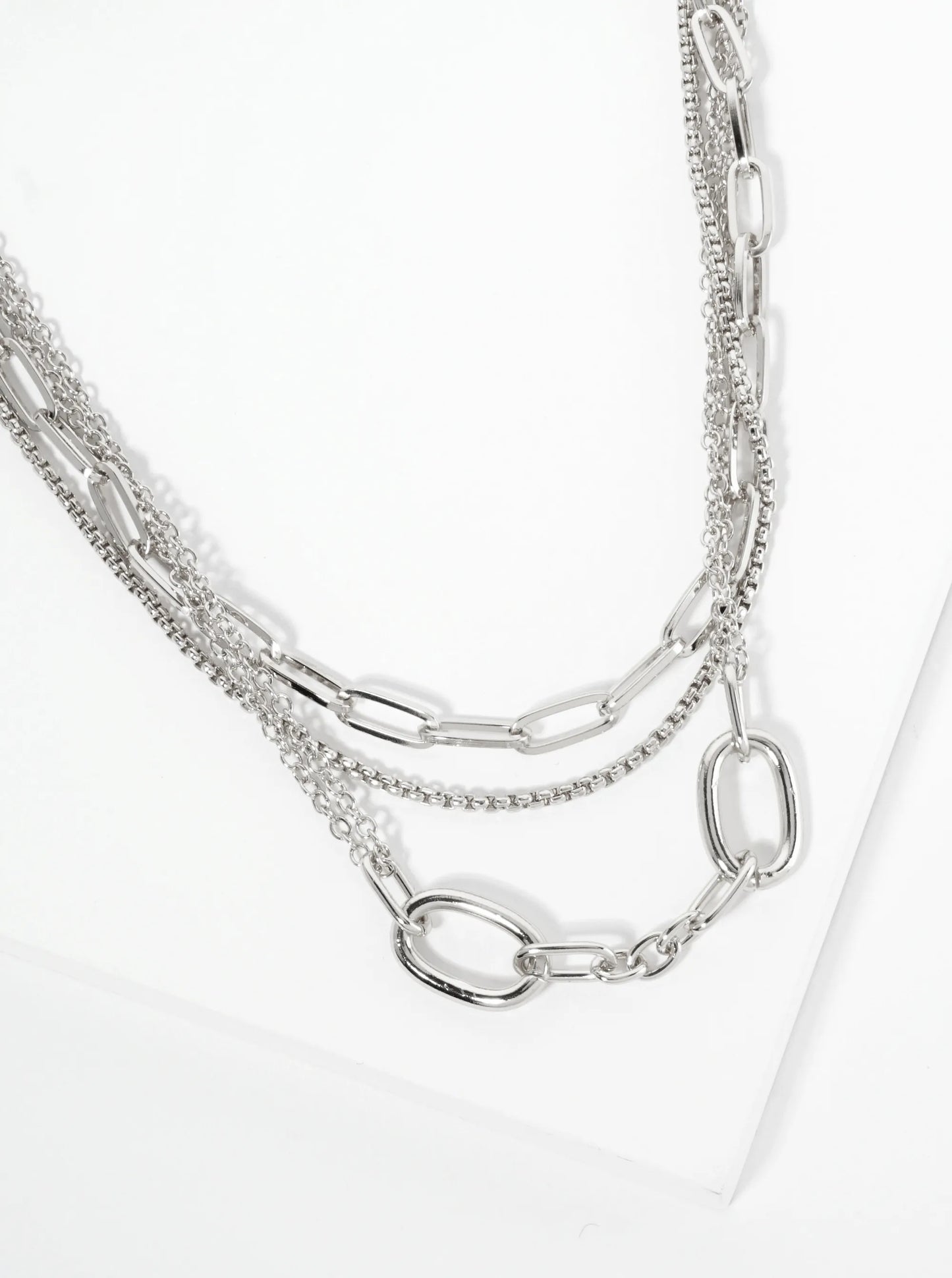 Set Of 2 Polished Metal Layered Link Chain Necklace