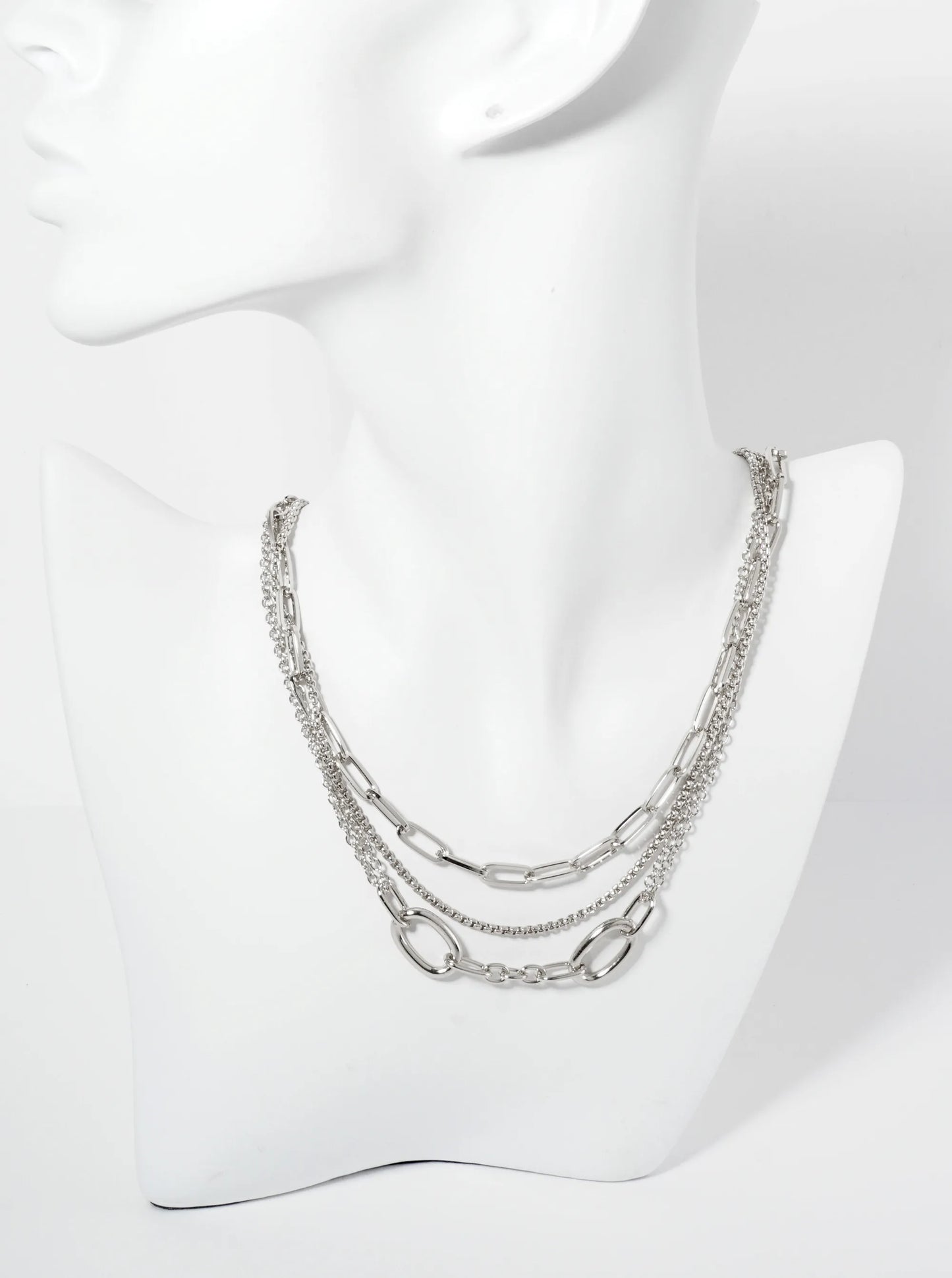 Set Of 2 Polished Metal Layered Link Chain Necklace