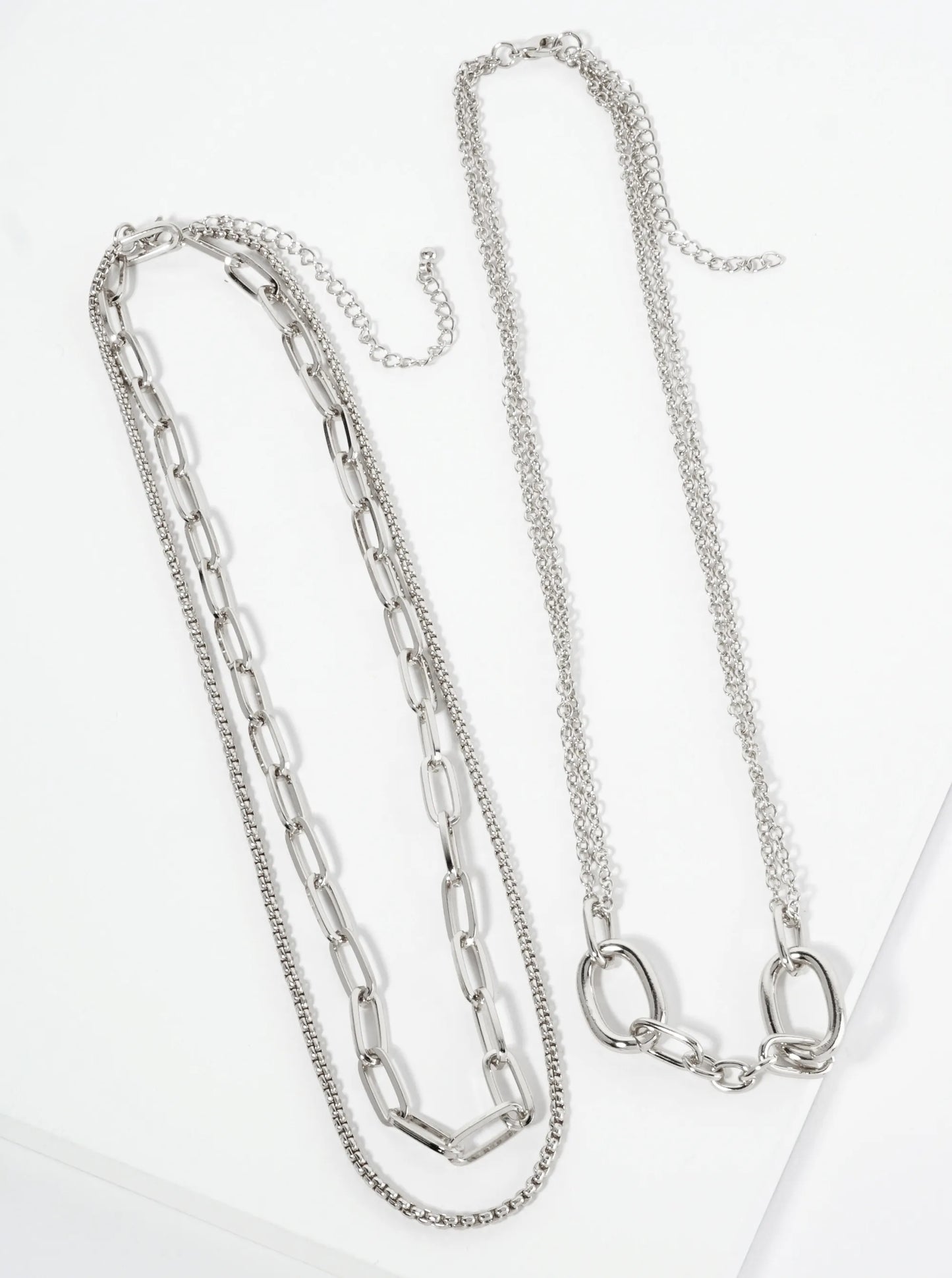 Set Of 2 Polished Metal Layered Link Chain Necklace