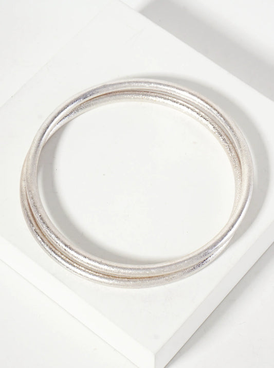 Set-of-2 Sand-Texture Metal Polished Hollow 4mm Bangle Bracelet