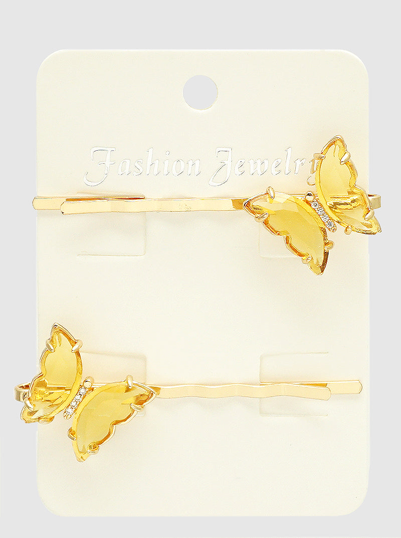 Set Of 2 Crystal Pave Butterfly Hair Clip Pin