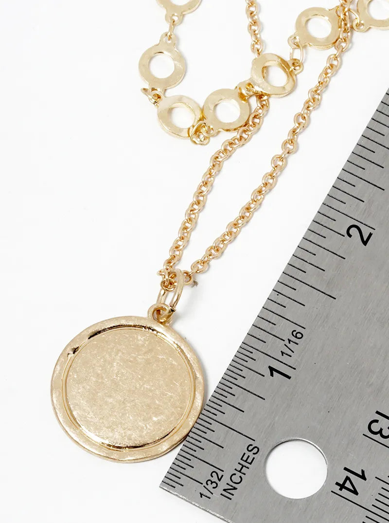 Set Of 2 Round Disc Pendant Layered Chain Necklace