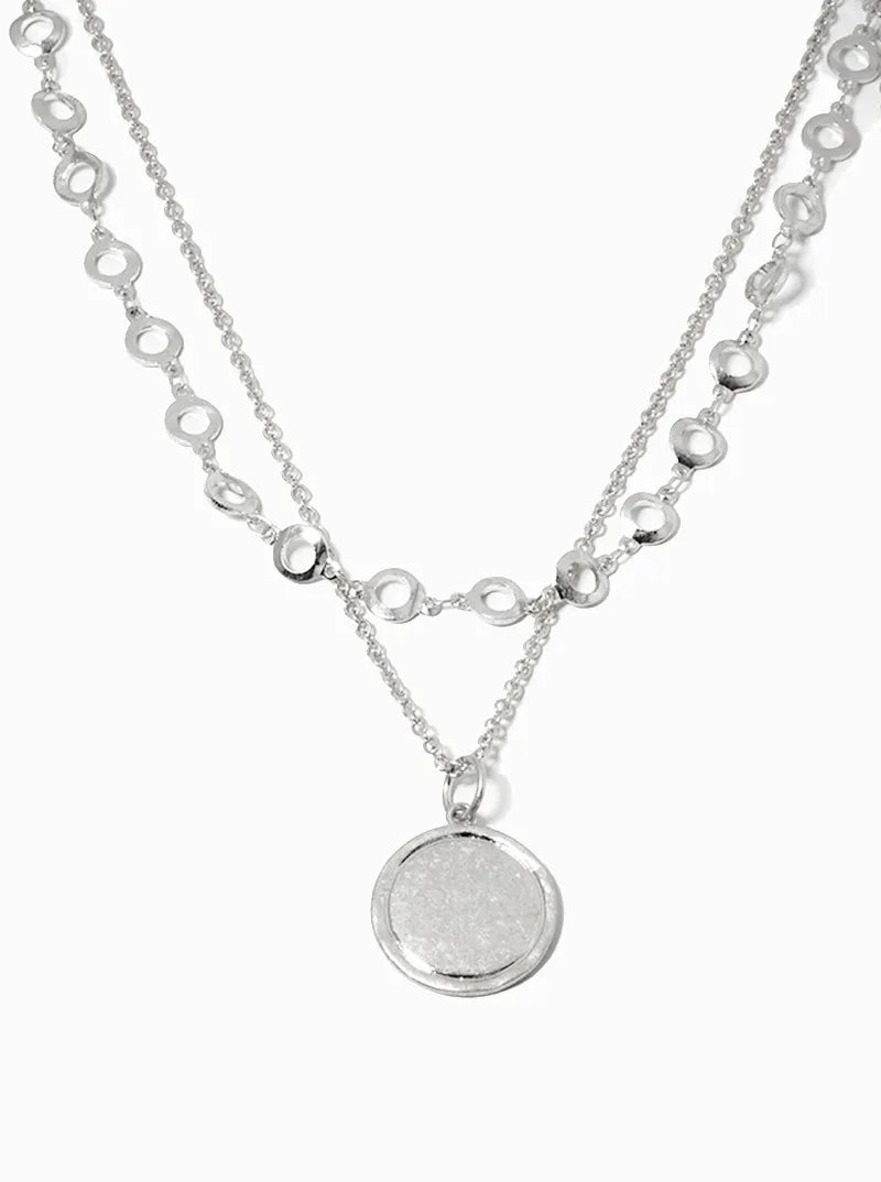 Set Of 2 Round Disc Pendant Layered Chain Necklace