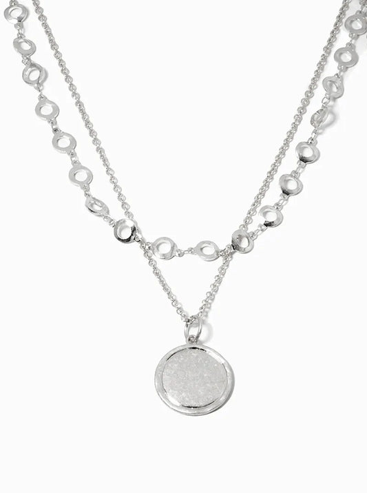 Set Of 2 Round Disc Pendant Layered Chain Necklace