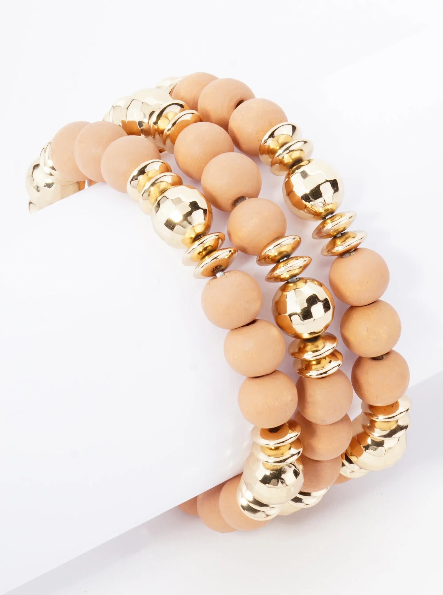 Set Of 3 10mm Color Wood Beads And Disco Ball Beads Stackable Stretch Bracelet