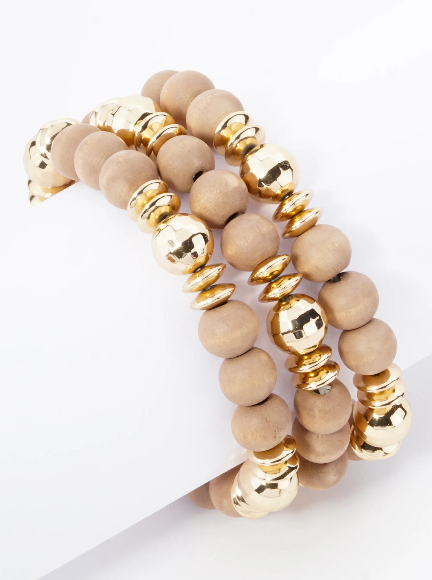 Set Of 3 10mm Color Wood Beads And Disco Ball Beads Stackable Stretch Bracelet