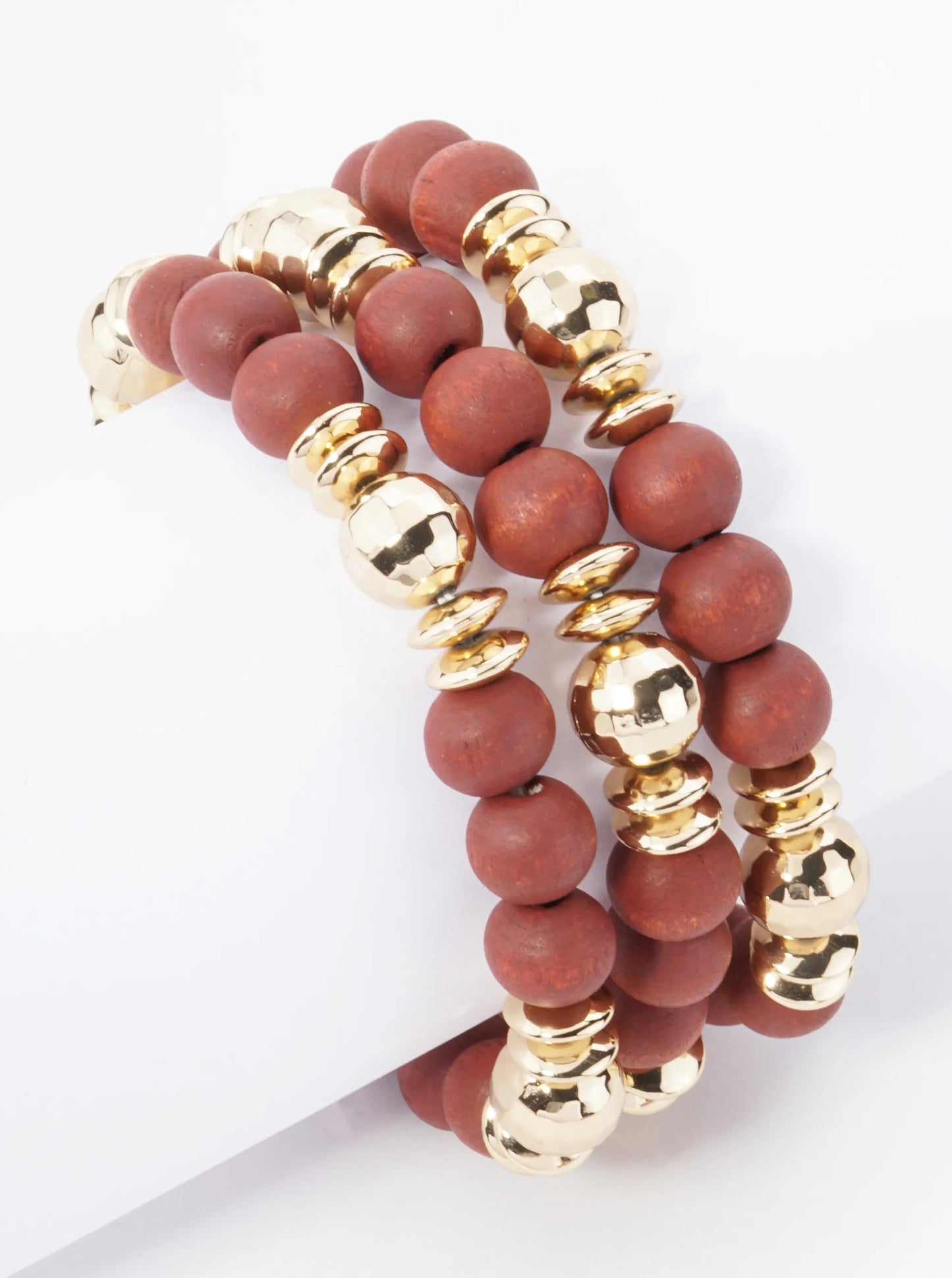 Set Of 3 10mm Color Wood Beads And Disco Ball Beads Stackable Stretch Bracelet