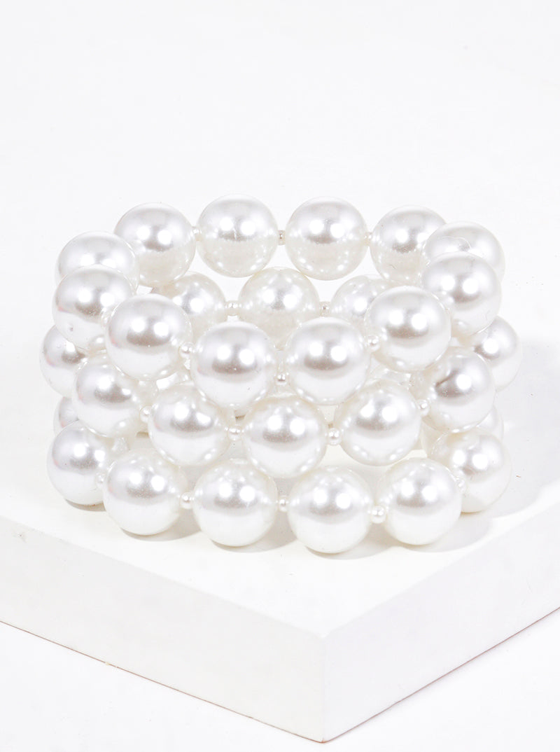 Set Of 3 15mm Pearl Bead Stretch Stackable Bracelet