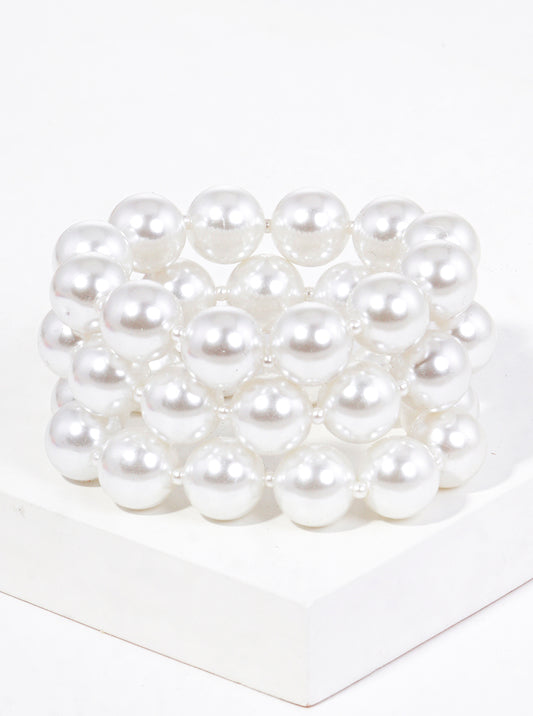 Set Of 3 15mm Pearl Bead Stretch Stackable Bracelet