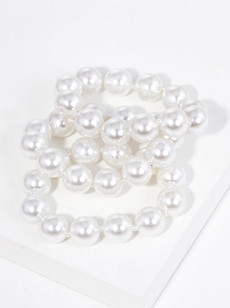 Set Of 3 15mm Pearl Bead Stretch Stackable Bracelet
