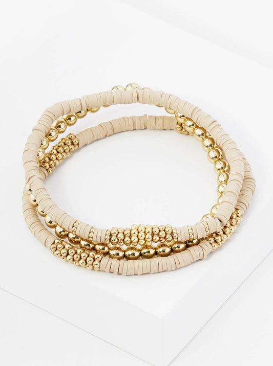 Set Of 3 4mm Clay And Metallic Bead Stackable Stretch Bracelet