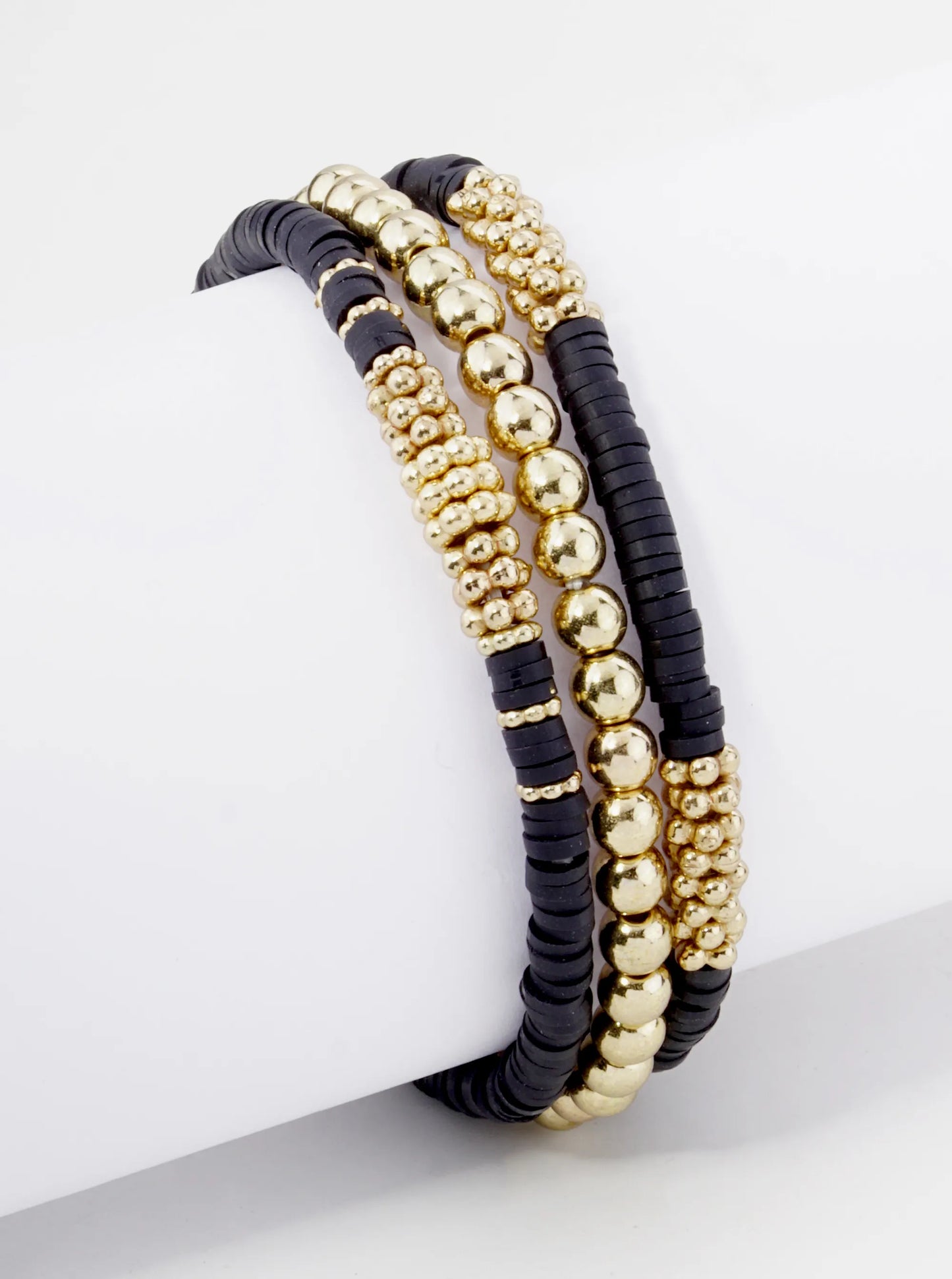 Set Of 3 4mm Clay And Metallic Bead Stackable Stretch Bracelet