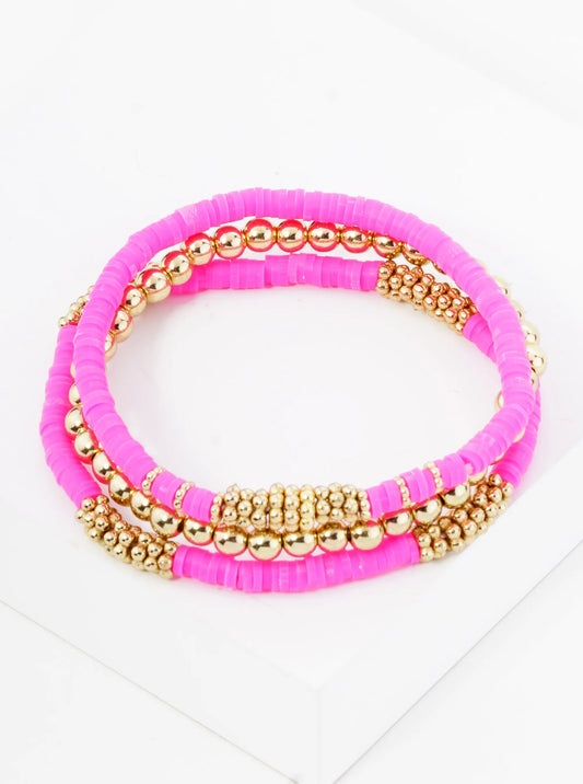 Set Of 3 4mm Clay And Metallic Bead Stackable Stretch Bracelet