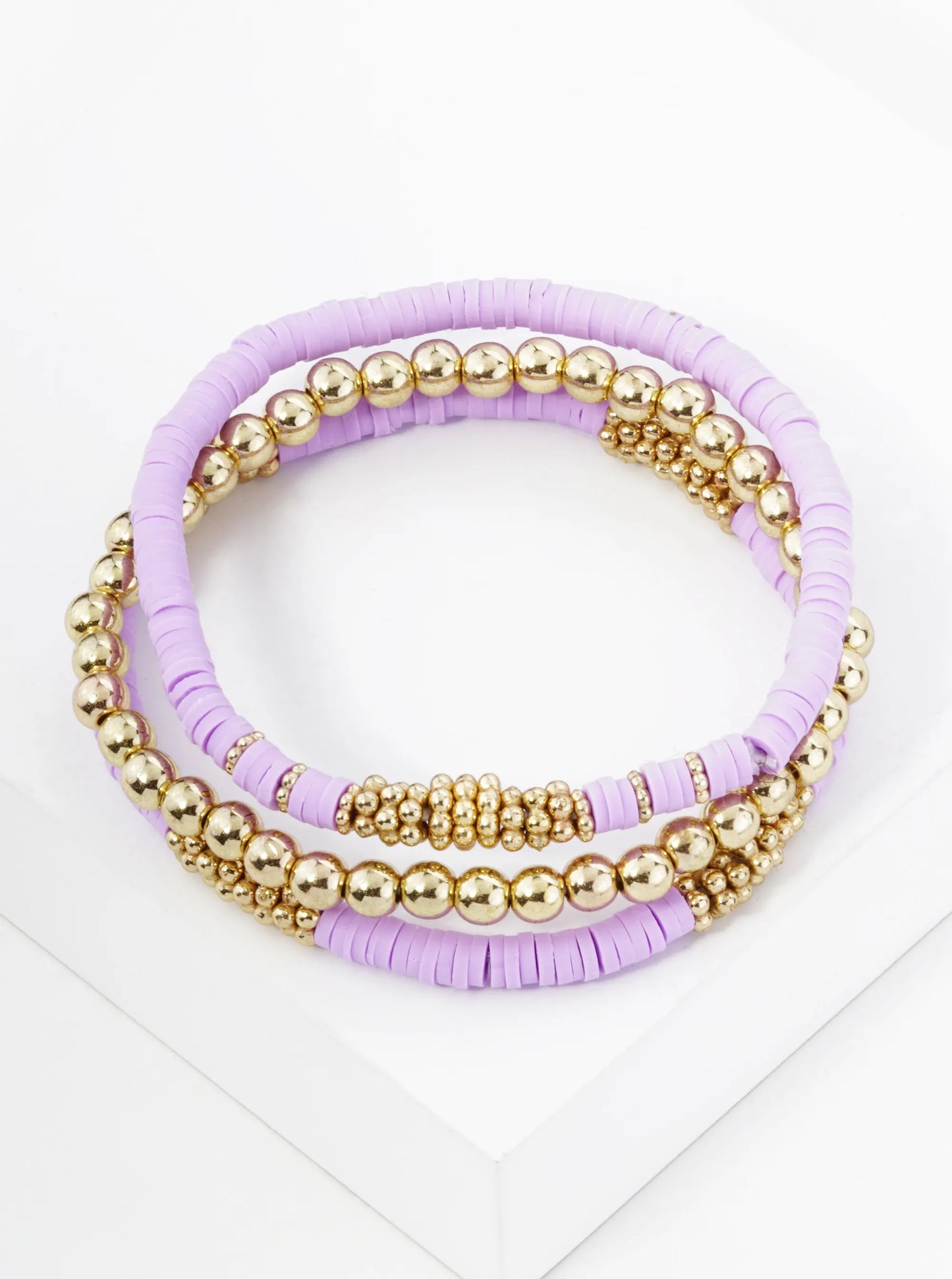 Set Of 3 4mm Clay And Metallic Bead Stackable Stretch Bracelet