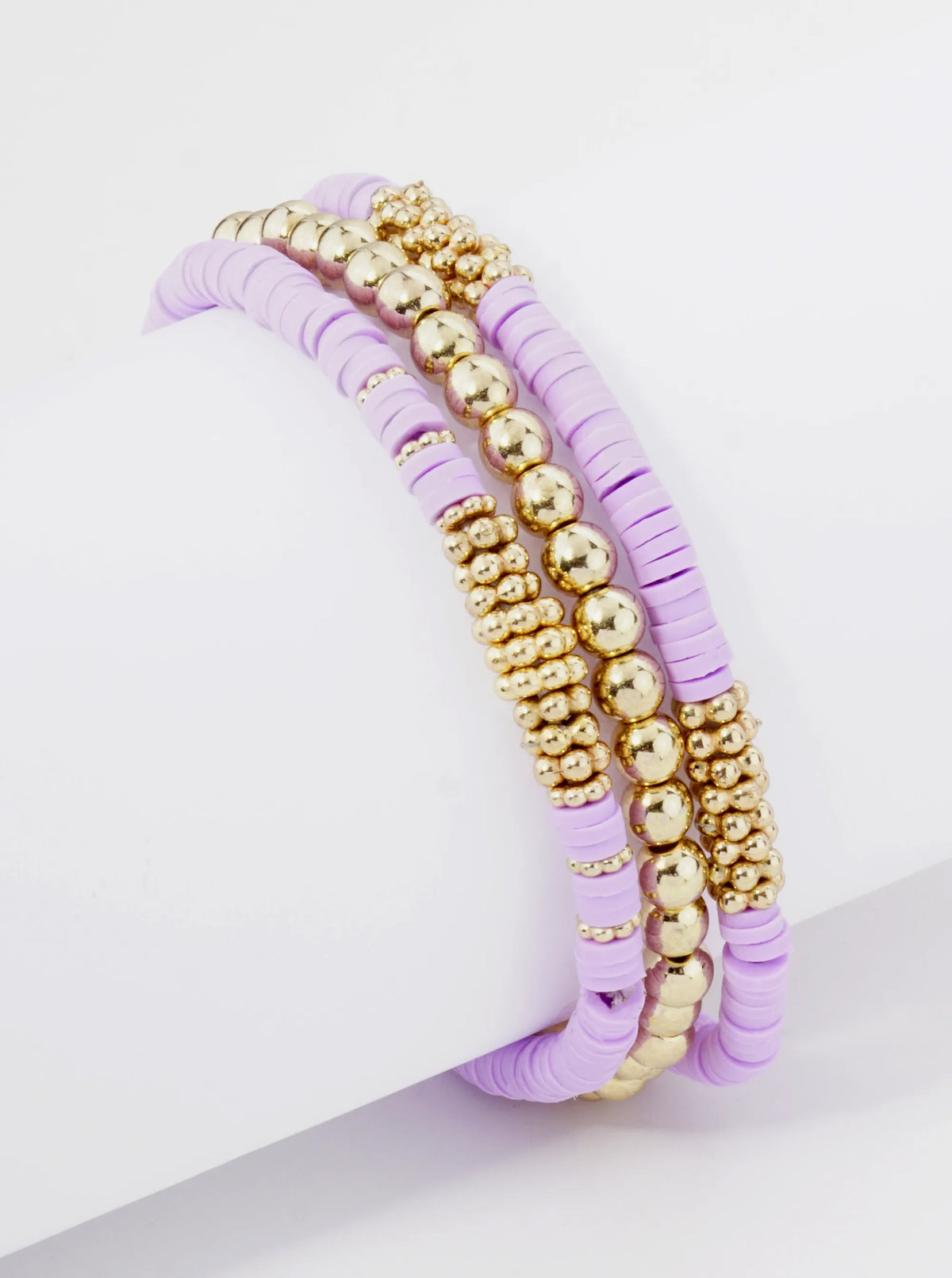 Set Of 3 4mm Clay And Metallic Bead Stackable Stretch Bracelet