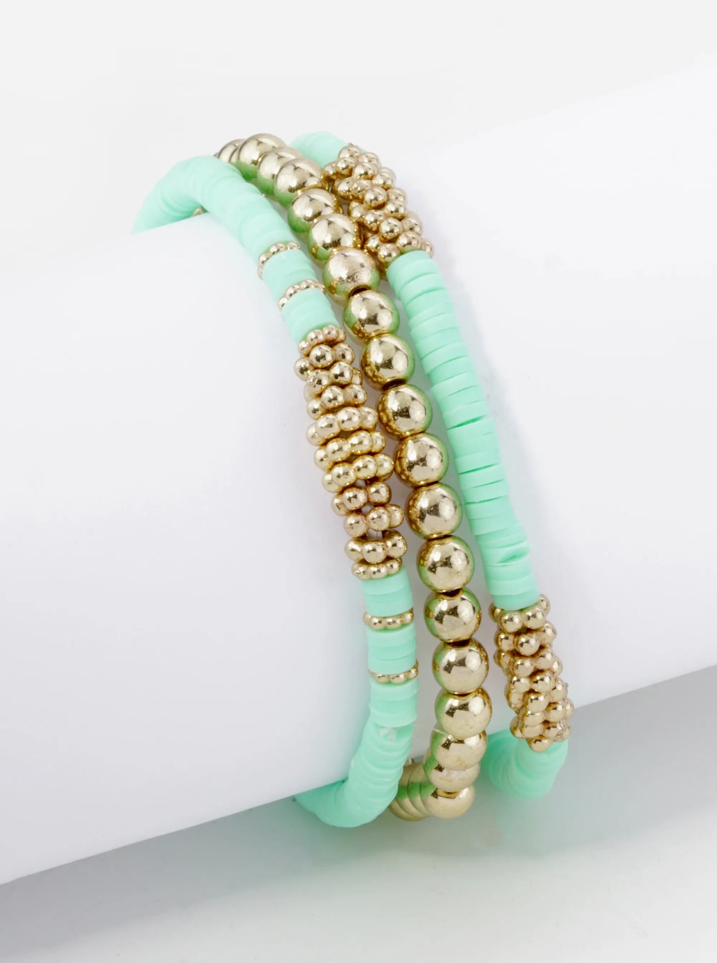 Set Of 3 4mm Clay And Metallic Bead Stackable Stretch Bracelet