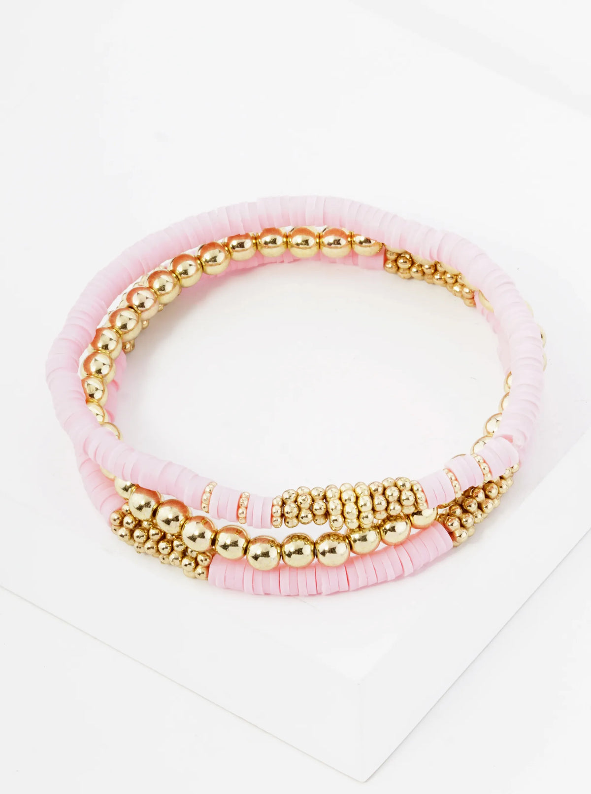 Set Of 3 4mm Clay And Metallic Bead Stackable Stretch Bracelet
