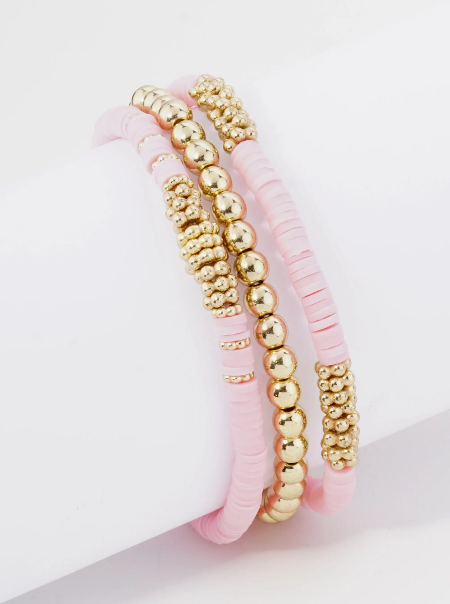 Set Of 3 4mm Clay And Metallic Bead Stackable Stretch Bracelet