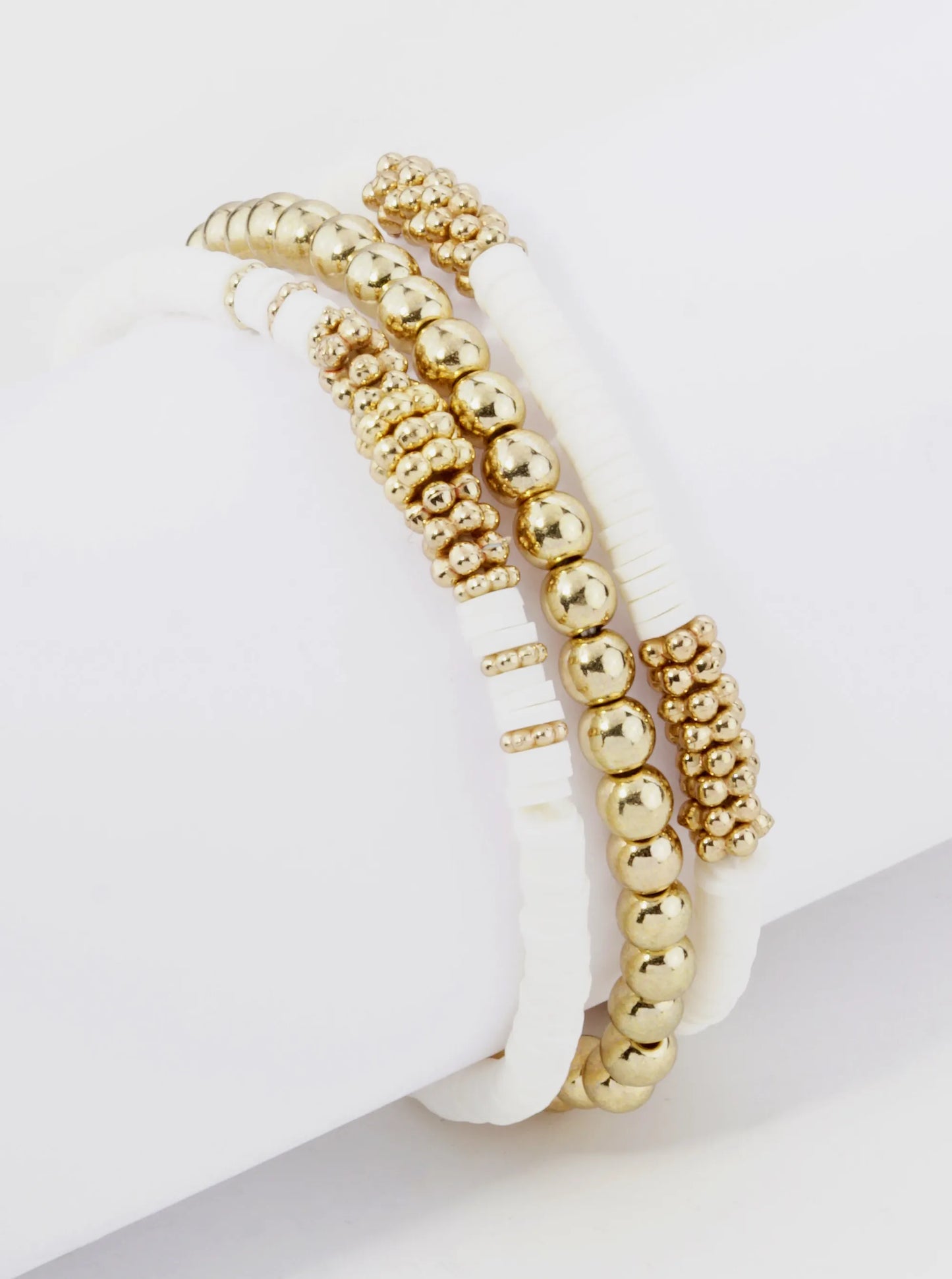 Set Of 3 4mm Clay And Metallic Bead Stackable Stretch Bracelet