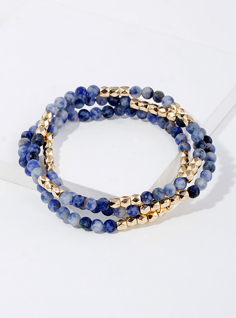 Set Of 3 4mm Semi-Precious Natural Stone Bead Stretch Stackable Bracelet