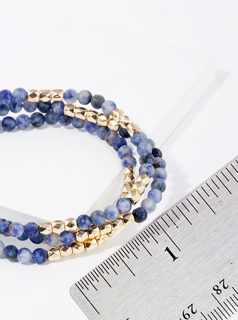 Set Of 3 4mm Semi-Precious Natural Stone Bead Stretch Stackable Bracelet