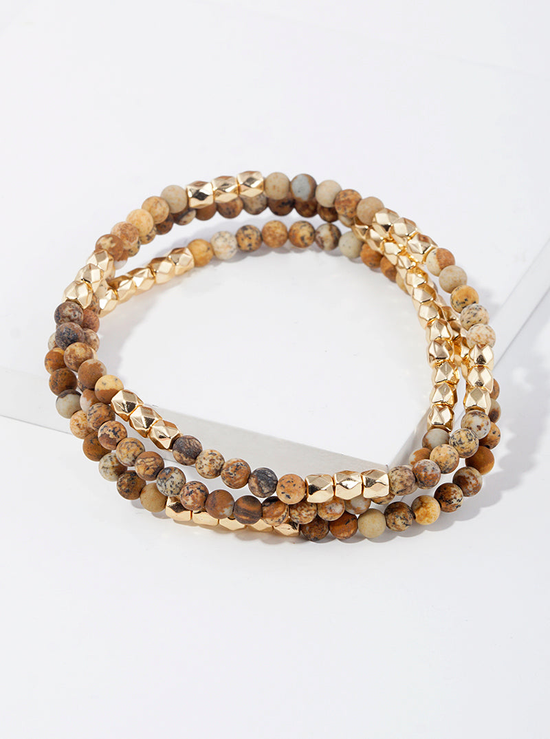 Set Of 3 4mm Semi-Precious Natural Stone Bead Stretch Stackable Bracelet