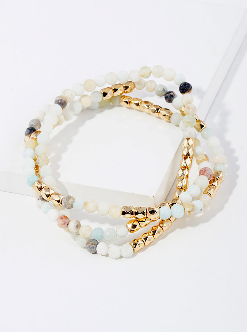 Set Of 3 4mm Semi-Precious Natural Stone Bead Stretch Stackable Bracelet