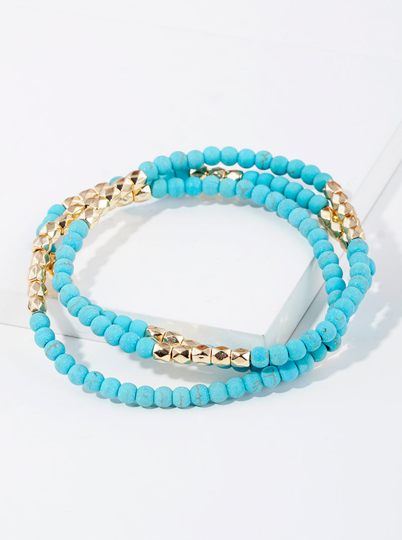 Set Of 3 4mm Semi-Precious Natural Stone Bead Stretch Stackable Bracelet