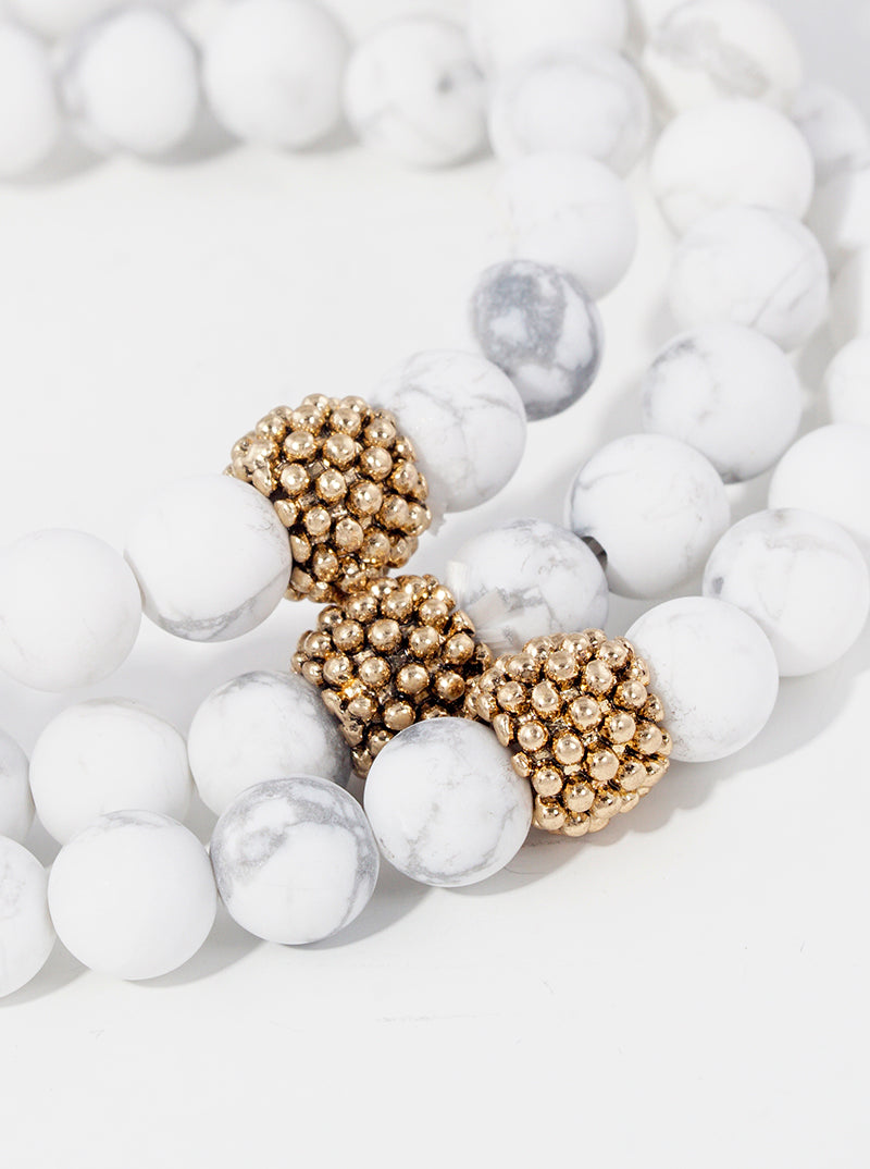 Set Of 3 4mm Semi-Precious Natural Stones And Metallic Beads Stretch Stackable Bracelet
