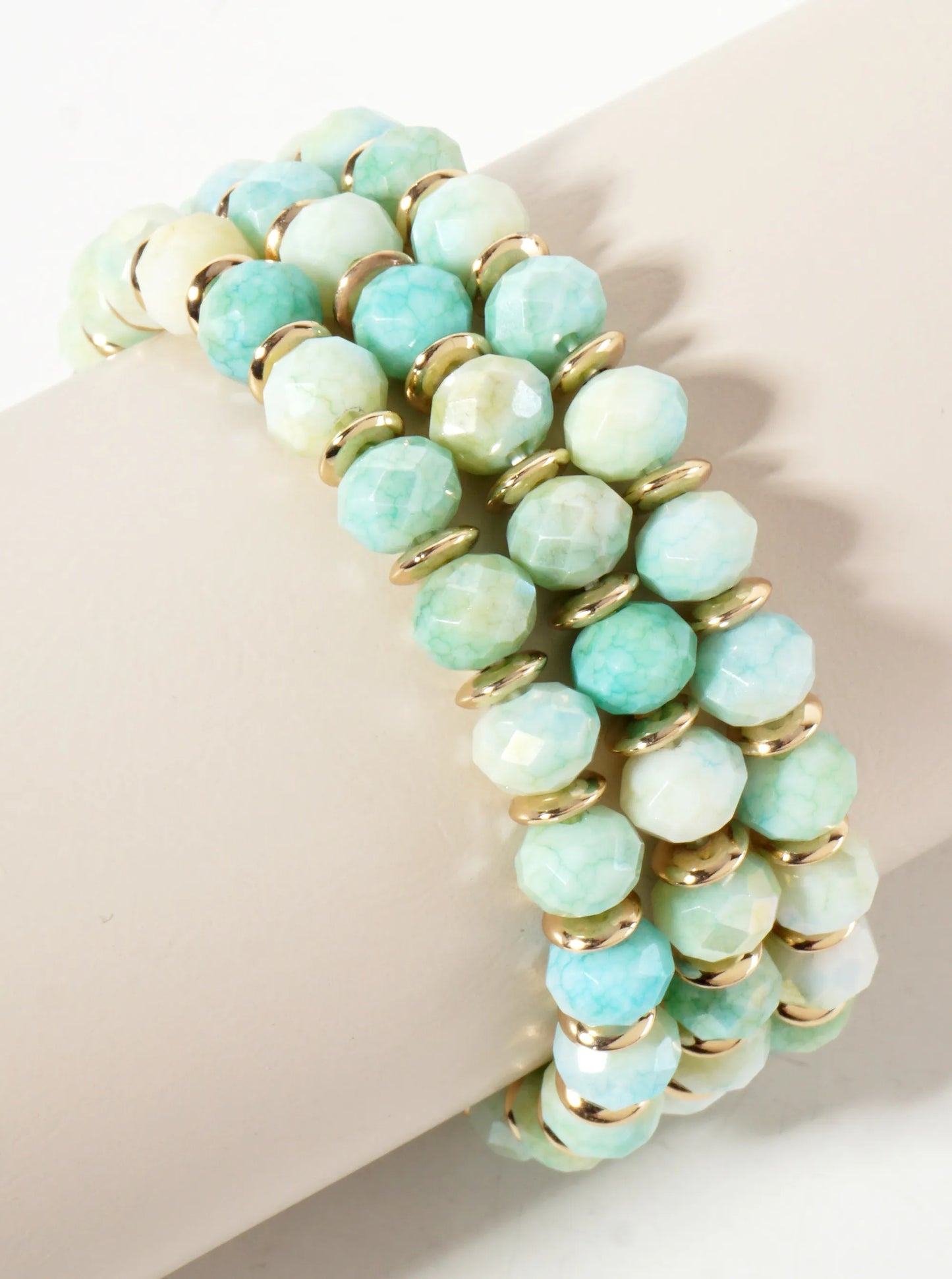 Set-of-3 6mm Faceted Glass-Beads Stackable Stretch Bracelet