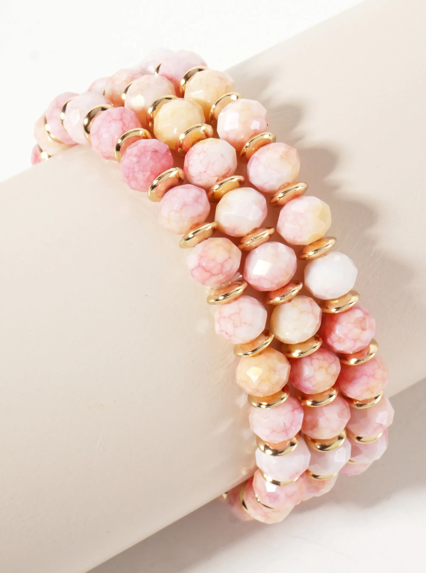 Set-of-3 6mm Faceted Glass-Beads Stackable Stretch Bracelet