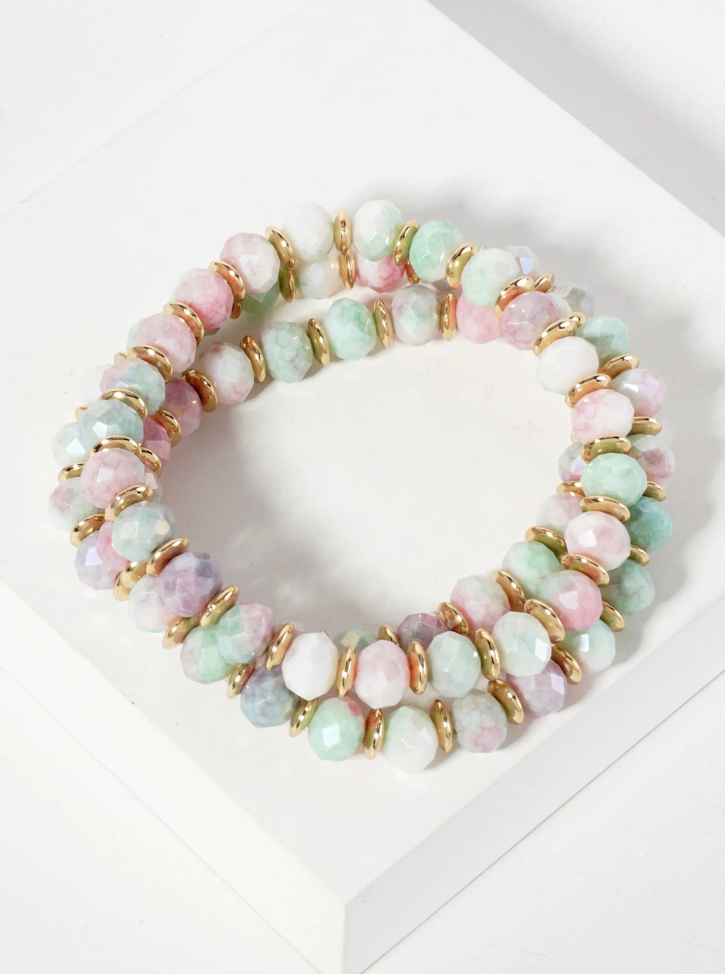 Set-of-3 6mm Faceted Glass-Beads Stackable Stretch Bracelet