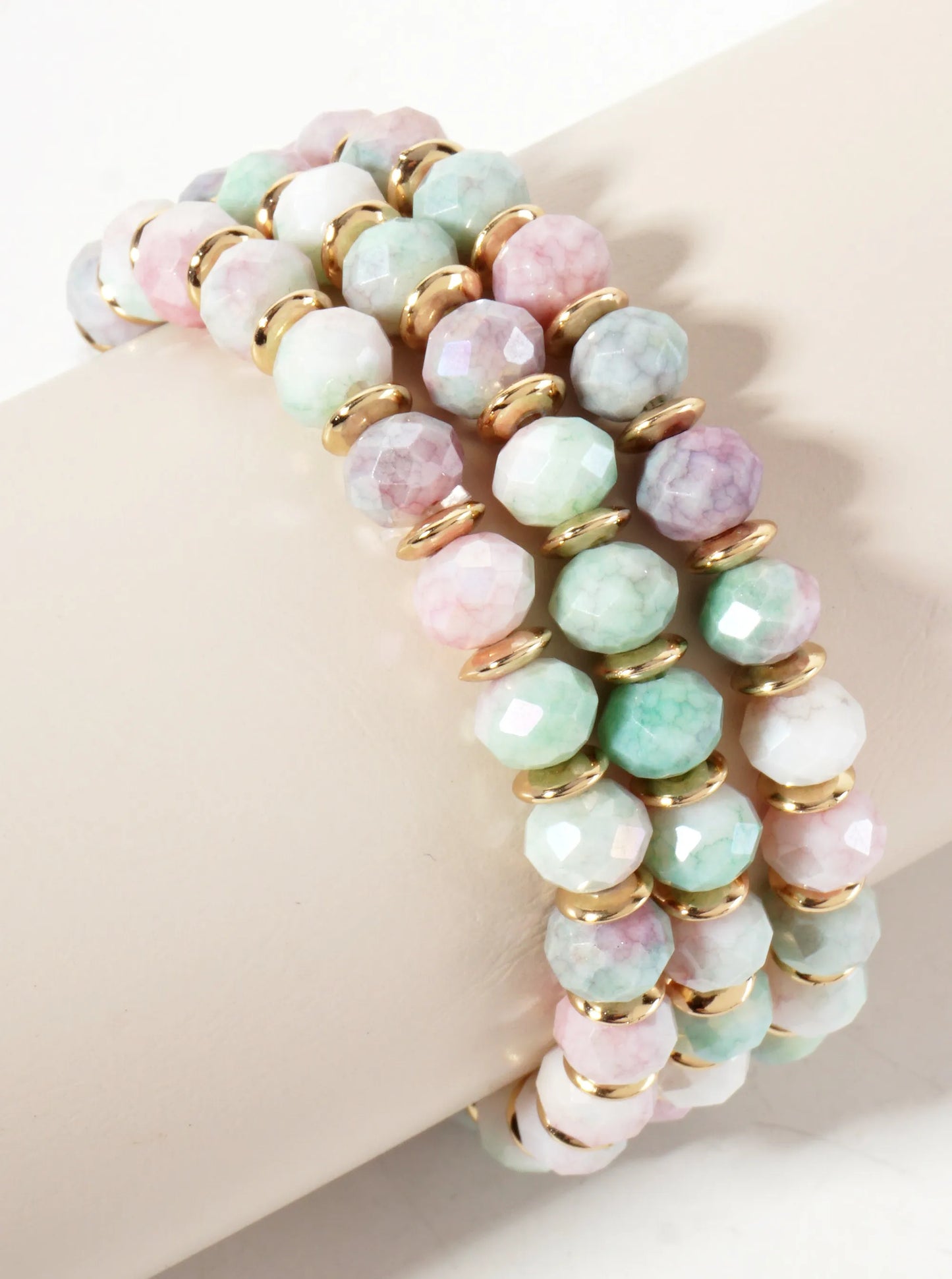 Set-of-3 6mm Faceted Glass-Beads Stackable Stretch Bracelet