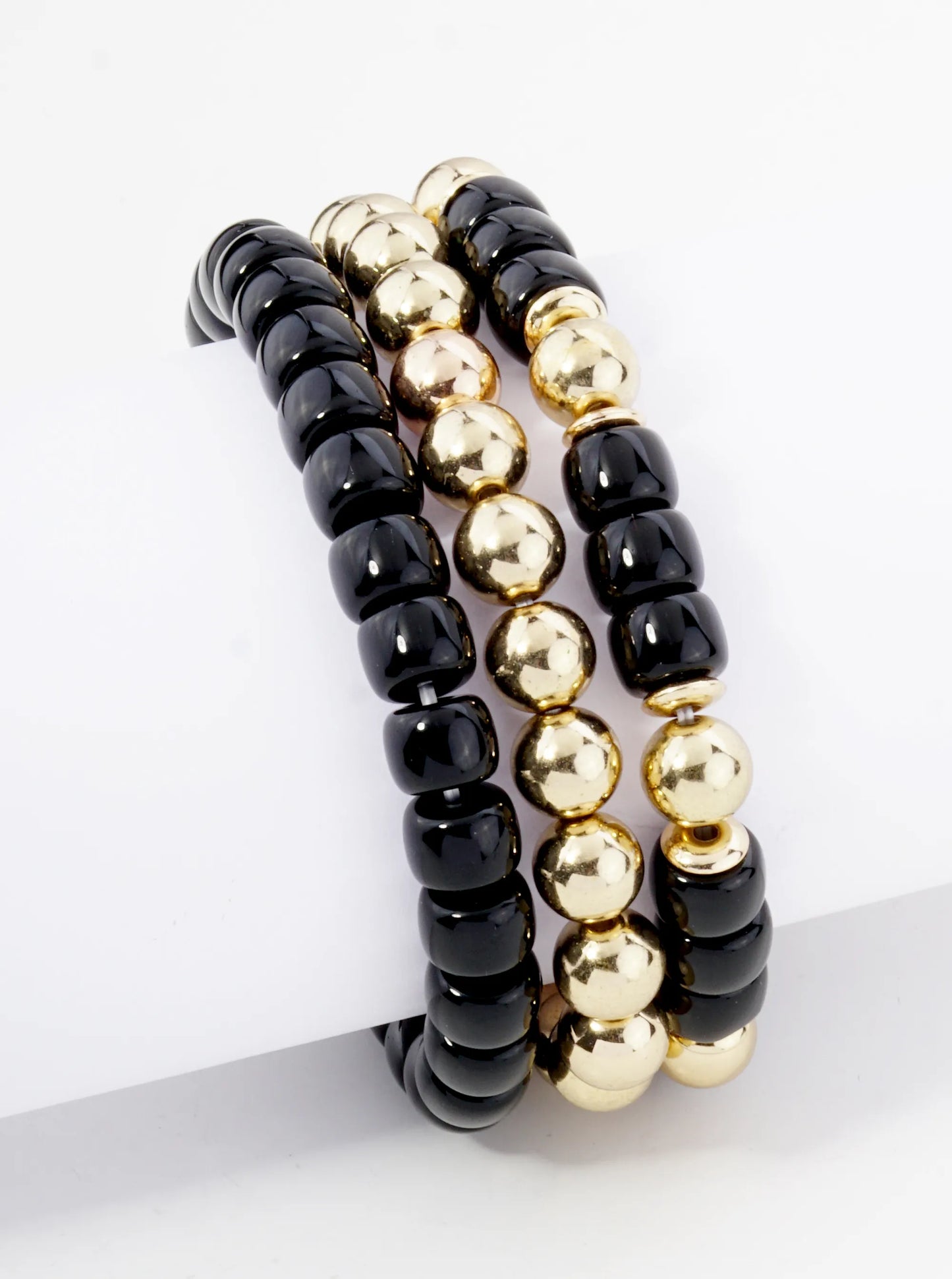 Set Of 3 8mm Glass And Metallic Bead Fun Stackable Stretch Bracelet