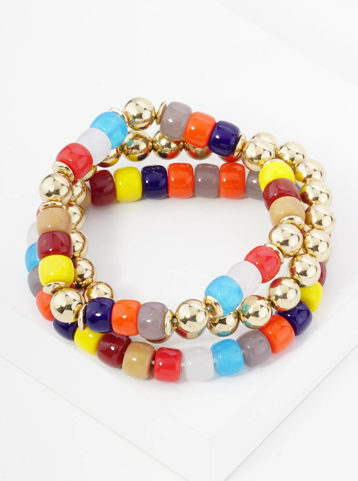 Set Of 3 8mm Glass And Metallic Bead Fun Stackable Stretch Bracelet