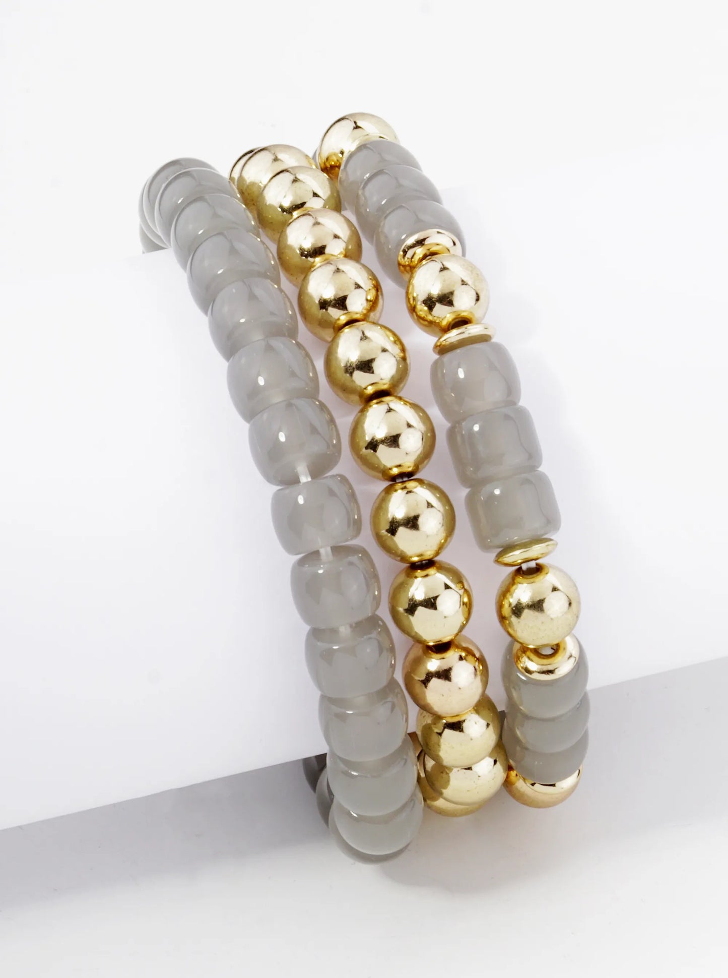 Set Of 3 8mm Glass And Metallic Bead Fun Stackable Stretch Bracelet
