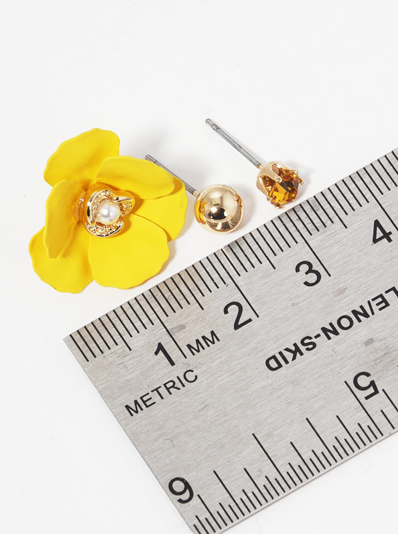 Set Of 3 Assorted Flower Post Stud Earrings