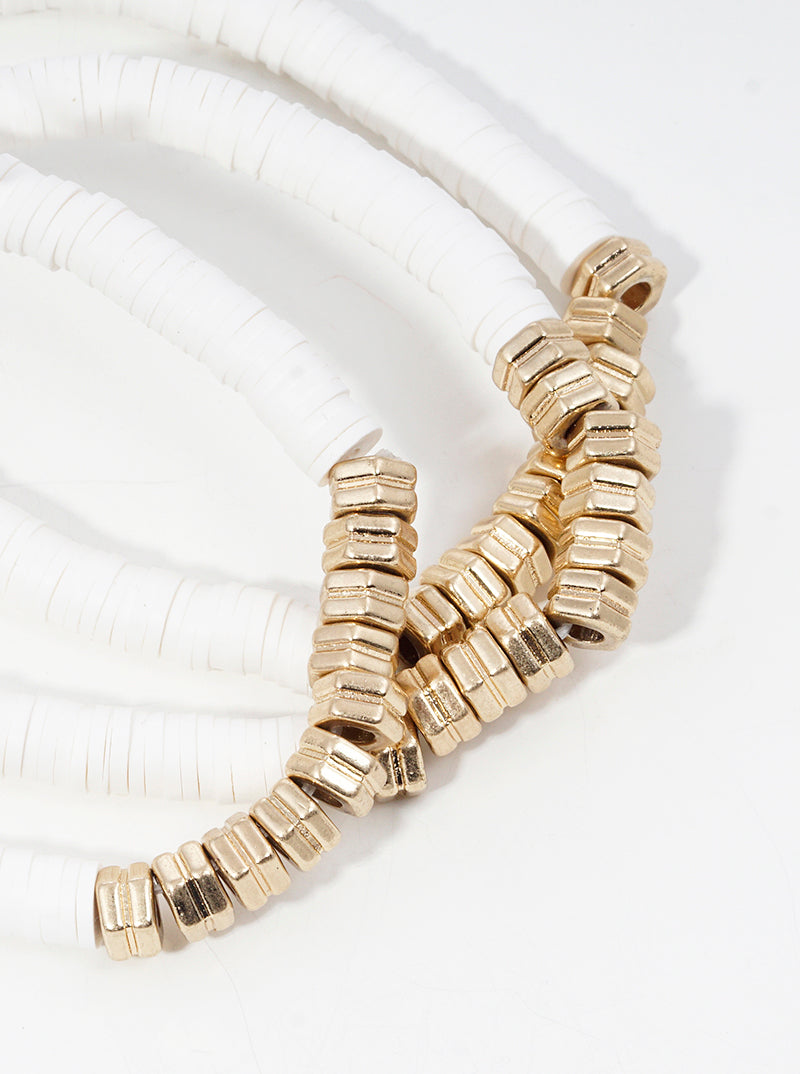 Set Of 3 Clay Bead And Metallic Bead Stretch Stackable Bracelet