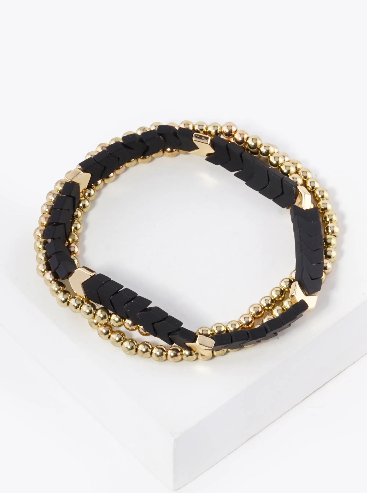Set Of 3 Color Coated Chevron Beads Stackable Stretch Bracelet