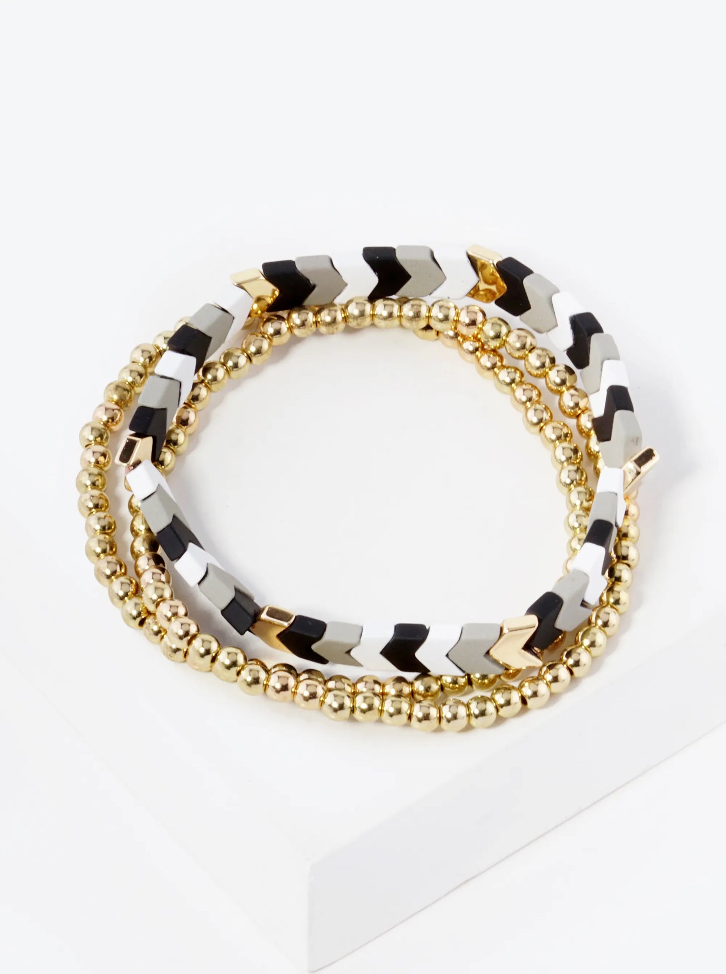 Set Of 3 Color Coated Chevron Beads Stackable Stretch Bracelet