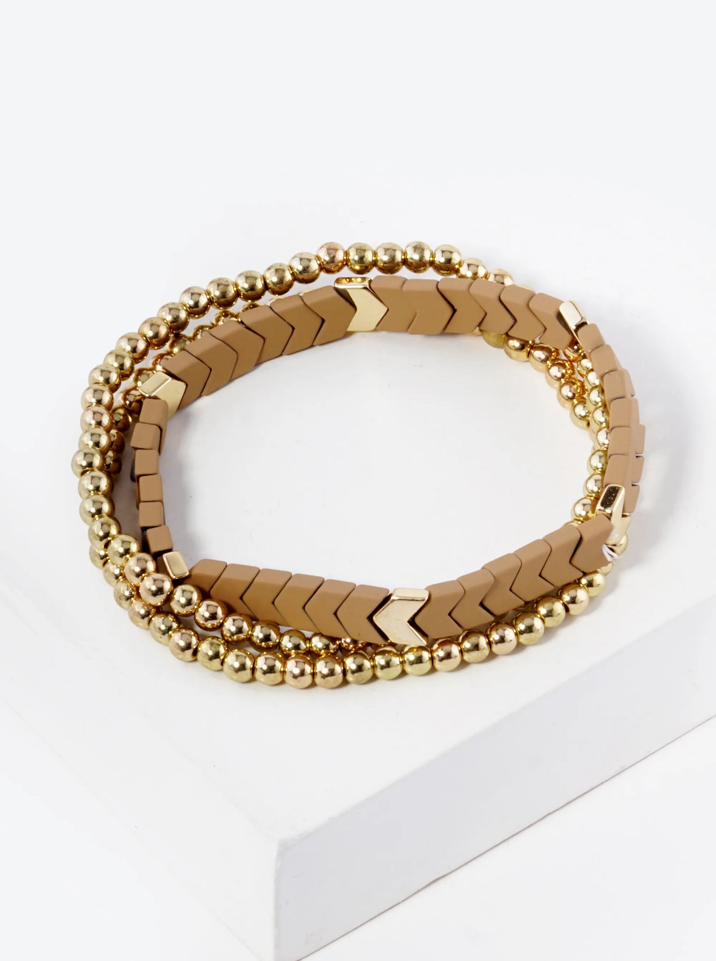 Set Of 3 Color Coated Chevron Beads Stackable Stretch Bracelet