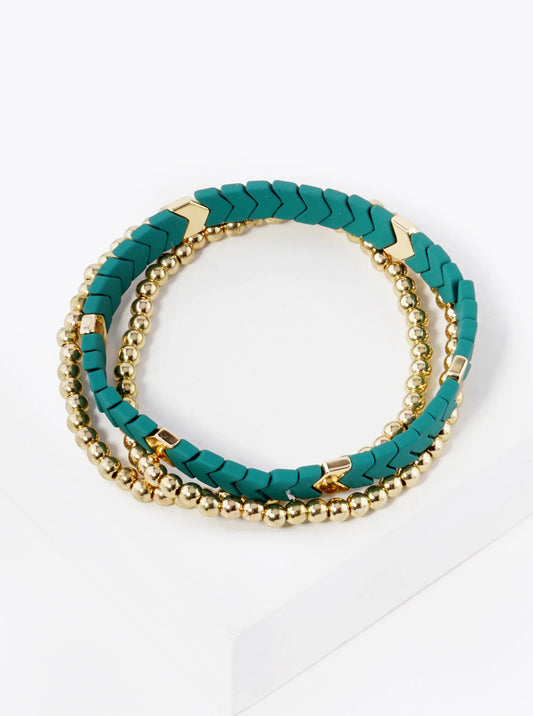 Set Of 3 Color Coated Chevron Beads Stackable Stretch Bracelet
