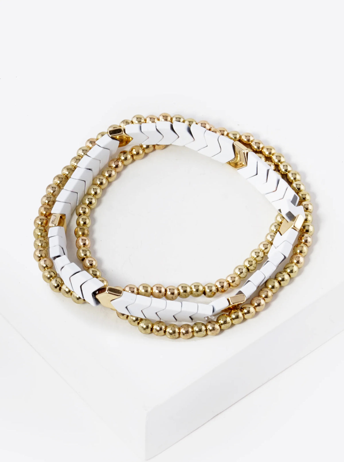 Set Of 3 Color Coated Chevron Beads Stackable Stretch Bracelet