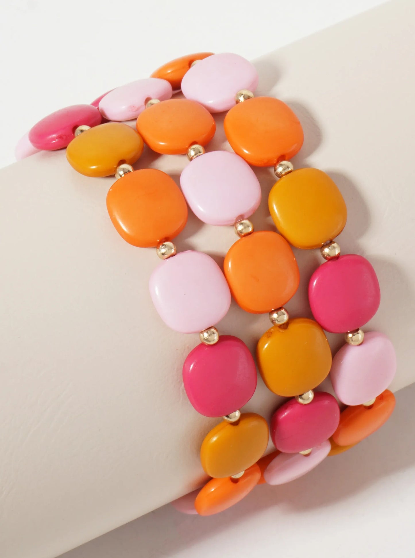 Set-of-3 Colorful Seaside-Pebbles-Inspired Glass-Beads Stackable Stretch Bracelet
