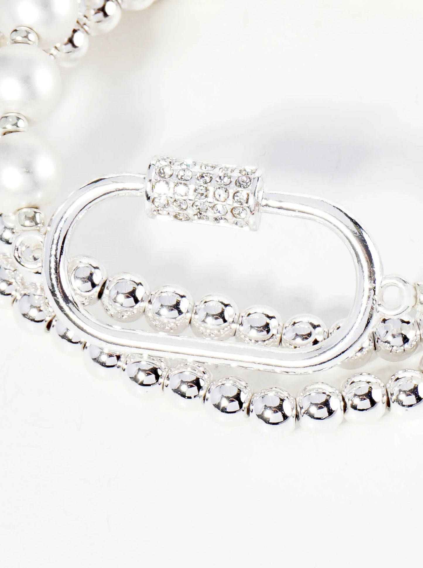 Set Of 3 Crystal Pave Carabiner Ball Beads Stackable Stretch Bracelet