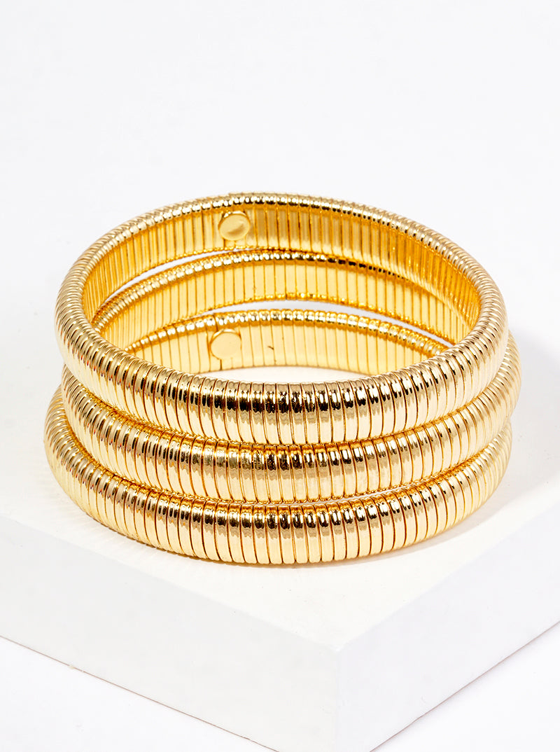 Set Of 3 Elastic Stackable Bold Cobra Bangle Bracelet
