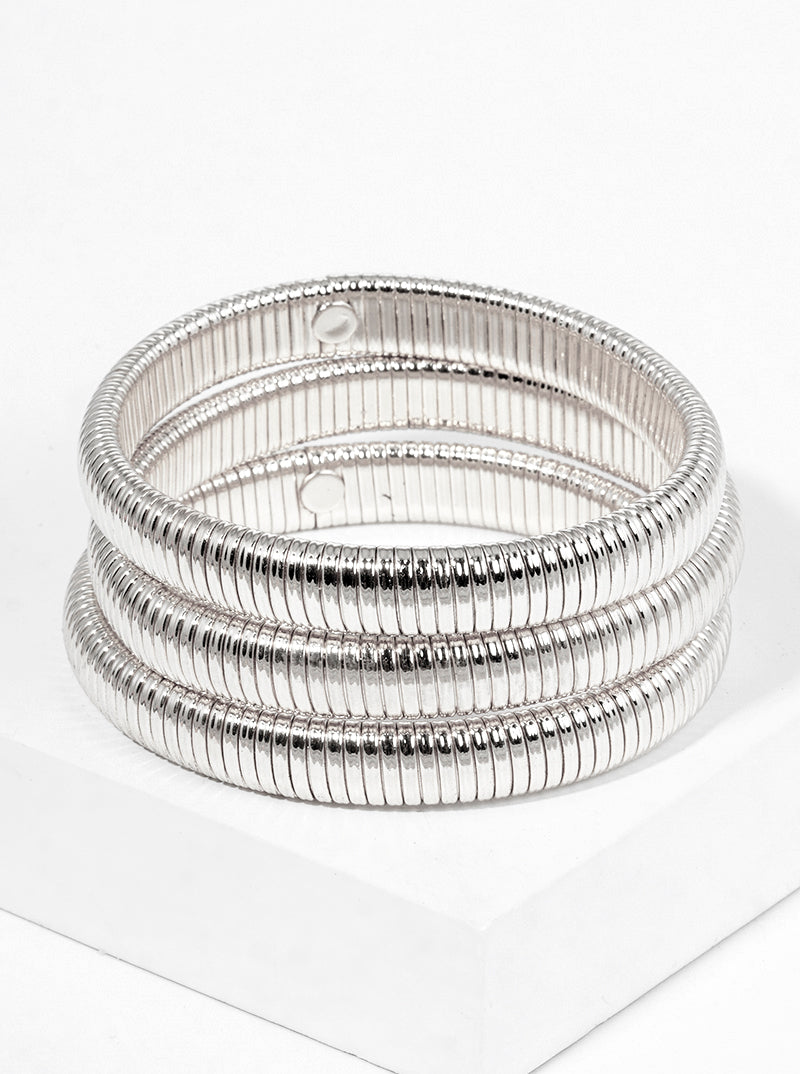 Set Of 3 Elastic Stackable Bold Cobra Bangle Bracelet