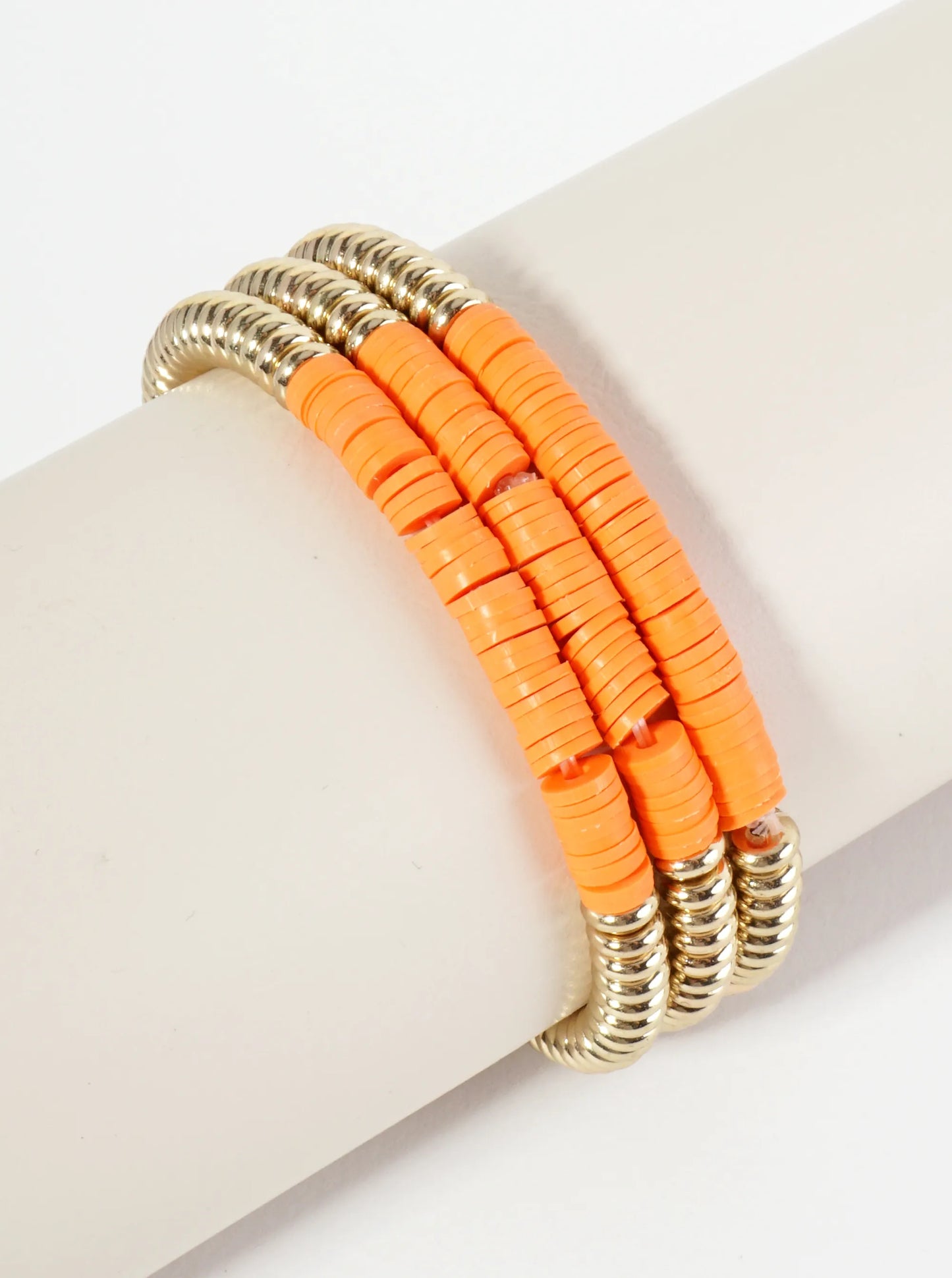 Set Of 3 Heishi And Metallic Beads Stackable Stretch Bracelet